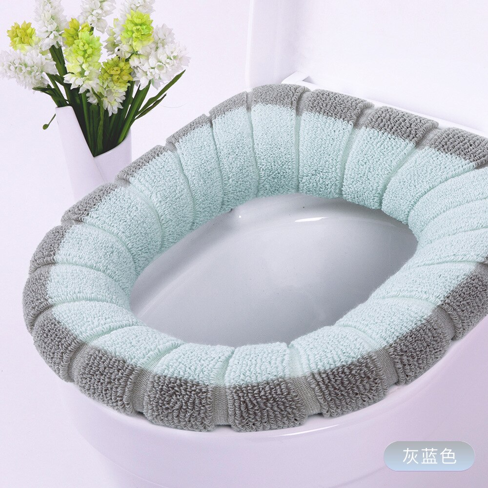 1Pcs Keep Warm Pumpkin Pattern Closestool Mat Double Color Bathroom Accessories Knitting O-shape Home Decor Toilet Seat Cover: Blue Grey