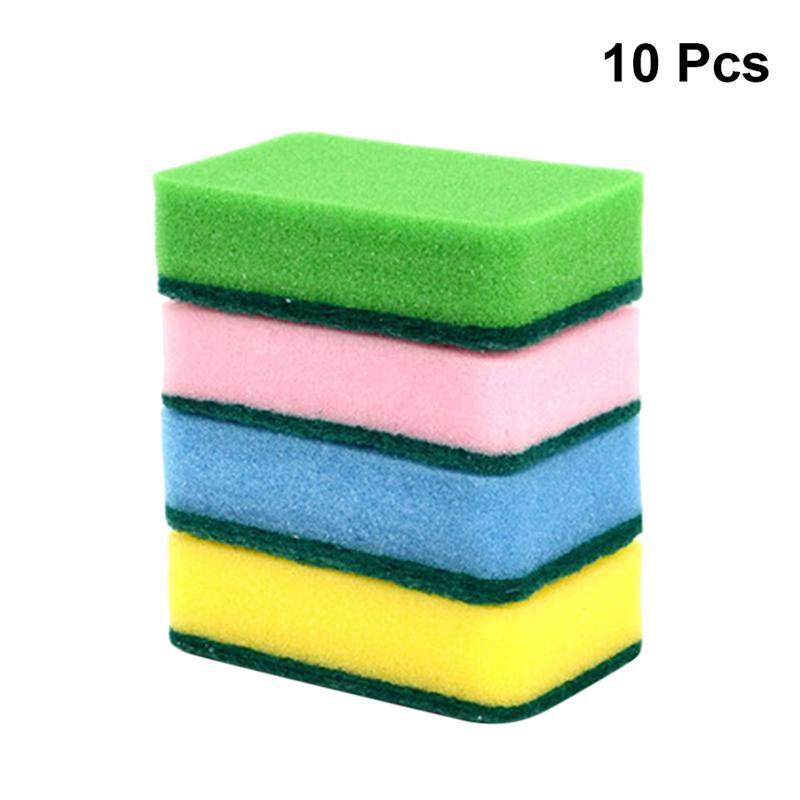 10pcs Scrub Sponge High-Density Kitchen Cleaning Pad Household Scouring Pad Dishwashing Sponge Sponge Cloth Dish Washing Sponge: C random color