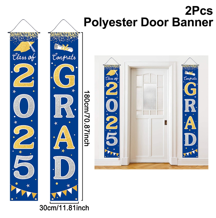1pair Graduation Porch Sign Banner Large Congrats Grad Party Supplies Class of Decor Door Banner For Graduation Party: DEEP BLUE