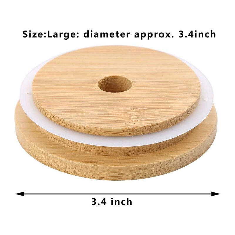 4Pcs Bamboo Mason Jar Lids with Straw Hole Reusable Wooden Caps Lids and Seal for Canning Drinking Glasses Storage Jars