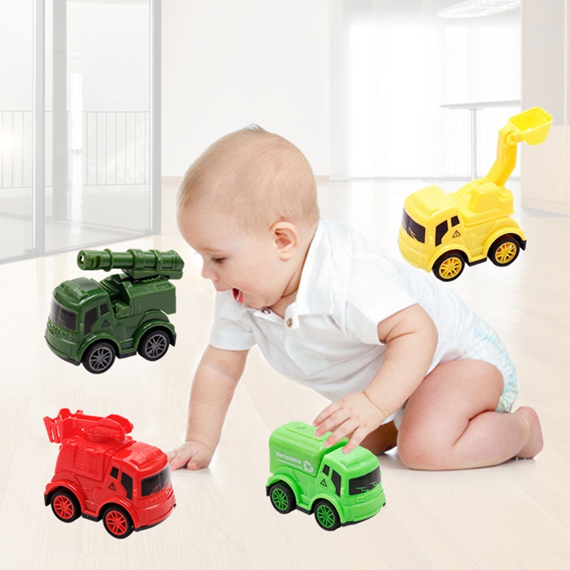 4 Pieces Baby Toy Cars Simulation Engineering Wind up Cars Toy Kids Pull-Back Vehicle Set for Toddlers Birthday Presents