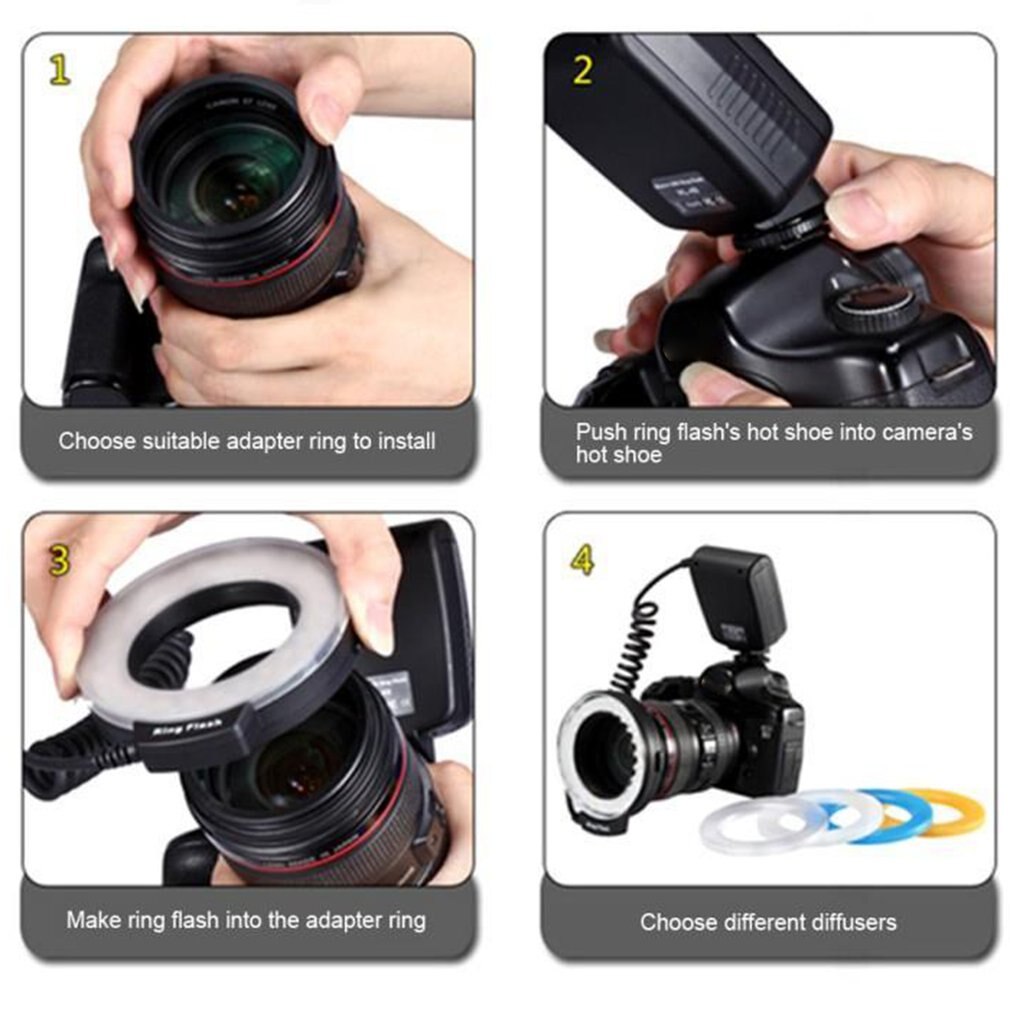 Flash annulaire Macro LED pour Canon pour Nikon pour Panasonic pour Pentax pour appareil photo reflex numérique Olympus