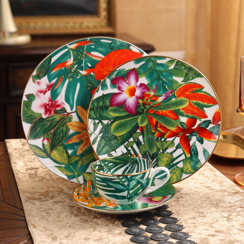 Platos de cerámica de la selva tropical, vajilla de superior, juego de platos para servir, cuencos decorativos para decoración del hogar, bandeja de baratijas