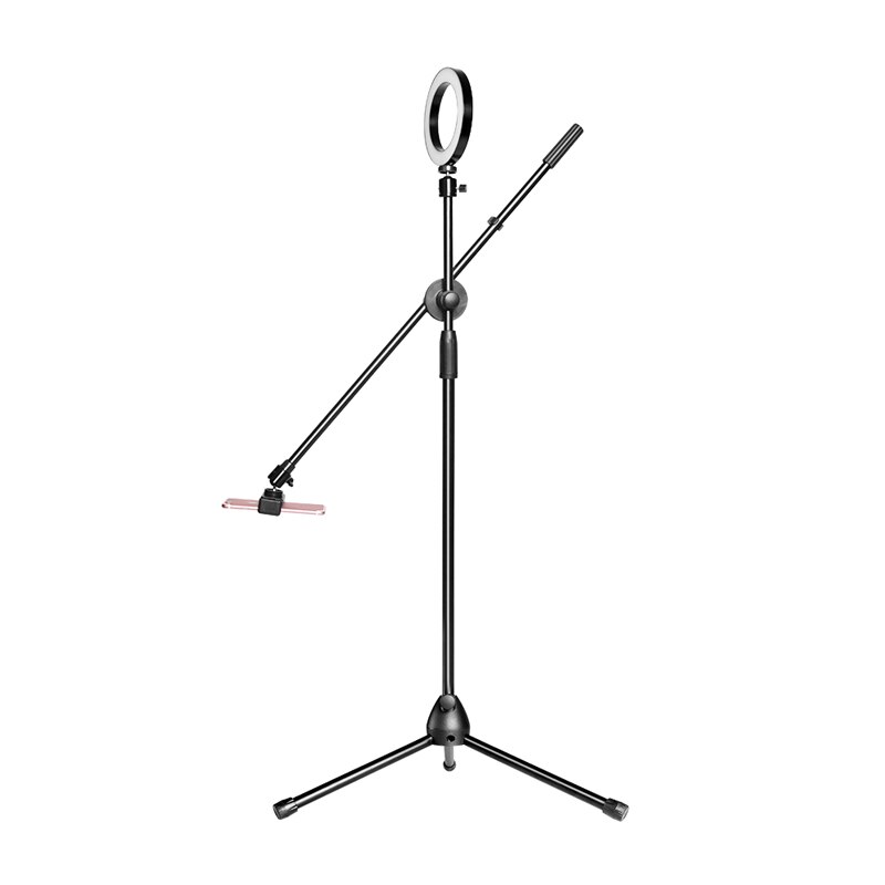 Phone Photography Beauty LED Ring Light Lamp Dimmable Adjustable Shooting Boom Arm Photo Light Studio Stand Tripod Holder Kit