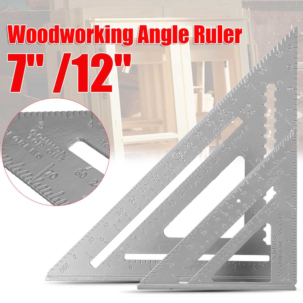 12/7 inch Metric Aluminum Alloy Triangle Angle Ruler Protractor 30cm Quick Read Square Layout Gauge Woodworking Measurement Tool