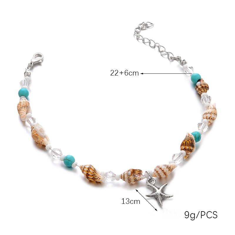 Bohemian Layer Ketting Maan Armband Op Been Enkelbanden Voor Vrouwen Vintage Zilver Kleur Verstelbare Metalen Enkelband Beach Sieraden: shell