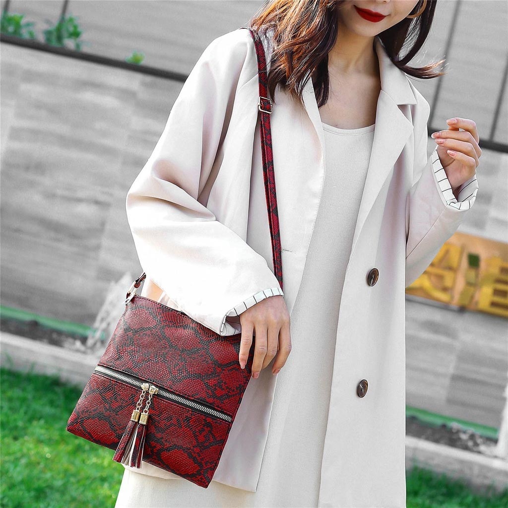 Tassel cobra impressão zíper bolsa de ombro mensageiro para mulher bolsa carteira sac a principal femme mujer bolsas femininas #25