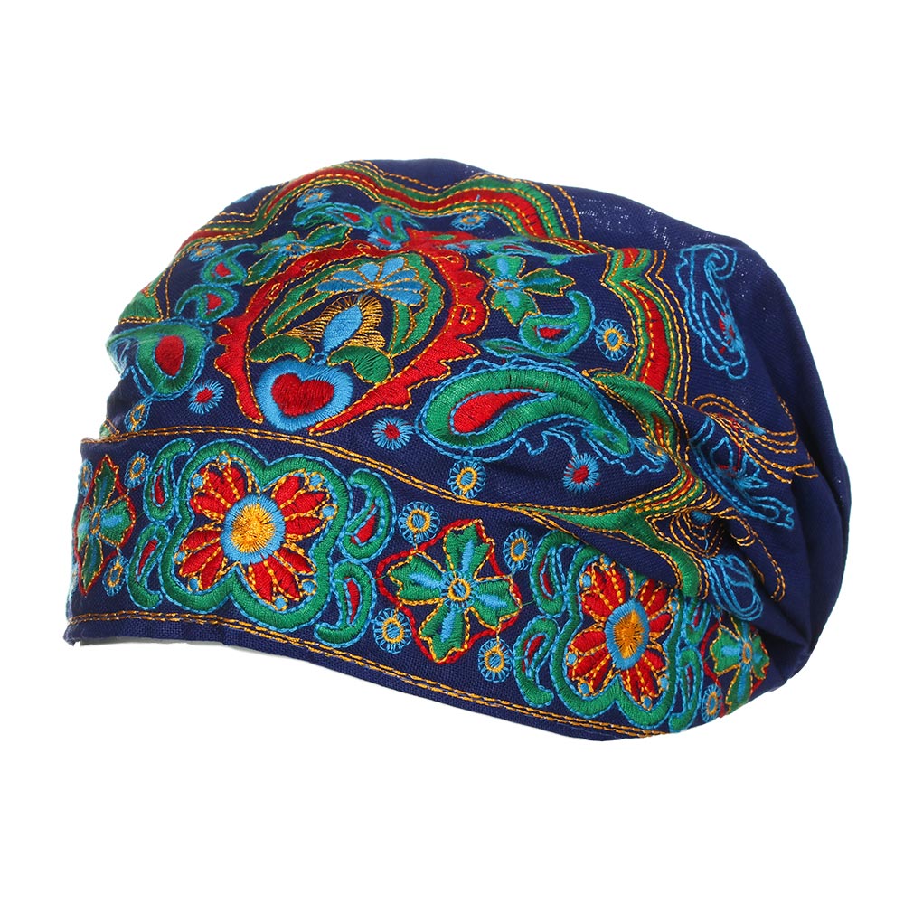 1pc kvinder broderi blomster bandanaer turban kasket etnisk rød print fedoras hatte til kvinder tilbehør mexicansk vintage stil: Blå