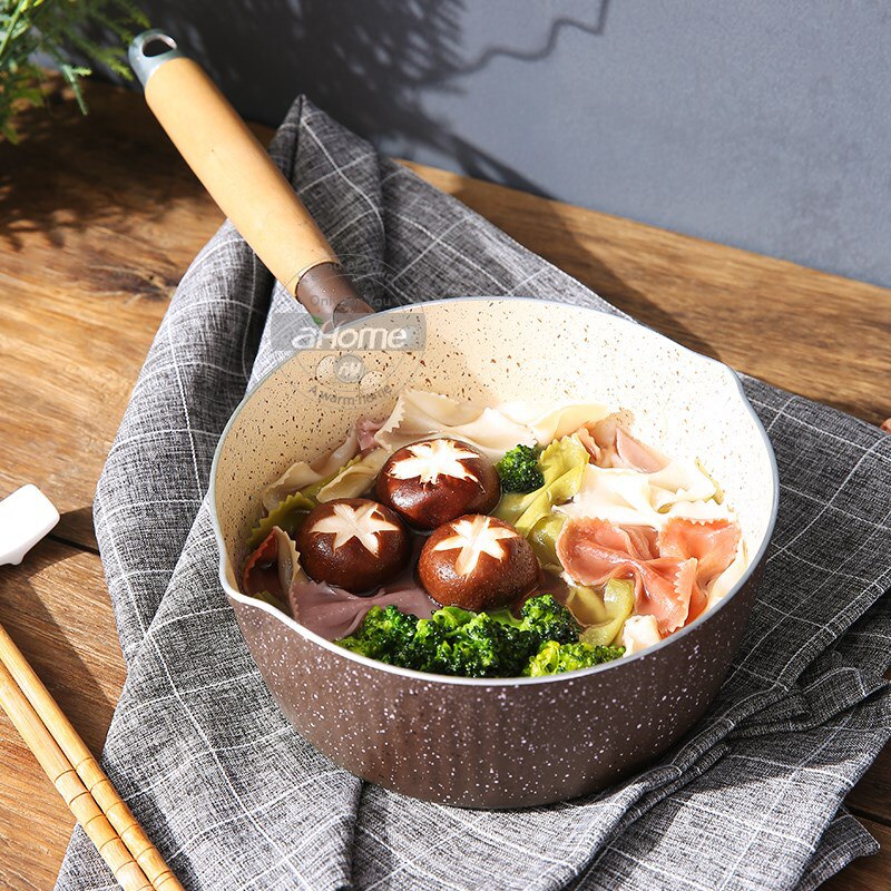 Japanese Style 18cm Cooking Pot Soup Stock Pots Kitchen Cookware Non-Stick Stew Pot for Gas and Induction Use