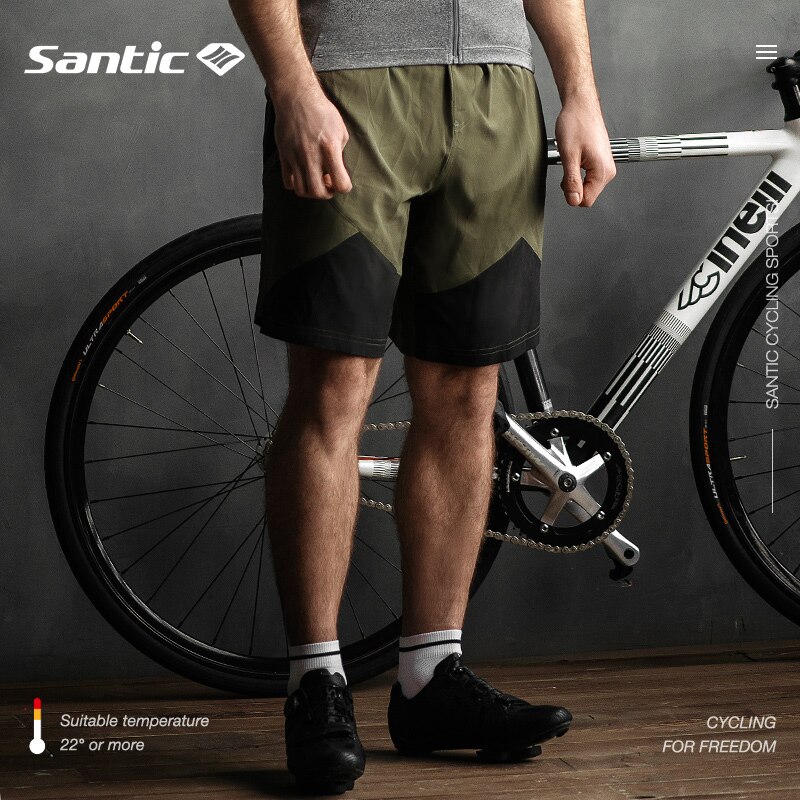 Santic Men Padded Baggy Cycling Shorts Reflective MTB Mountain Bike Bicycle Riding Trousers Water Resistant Loose Fit Shorts