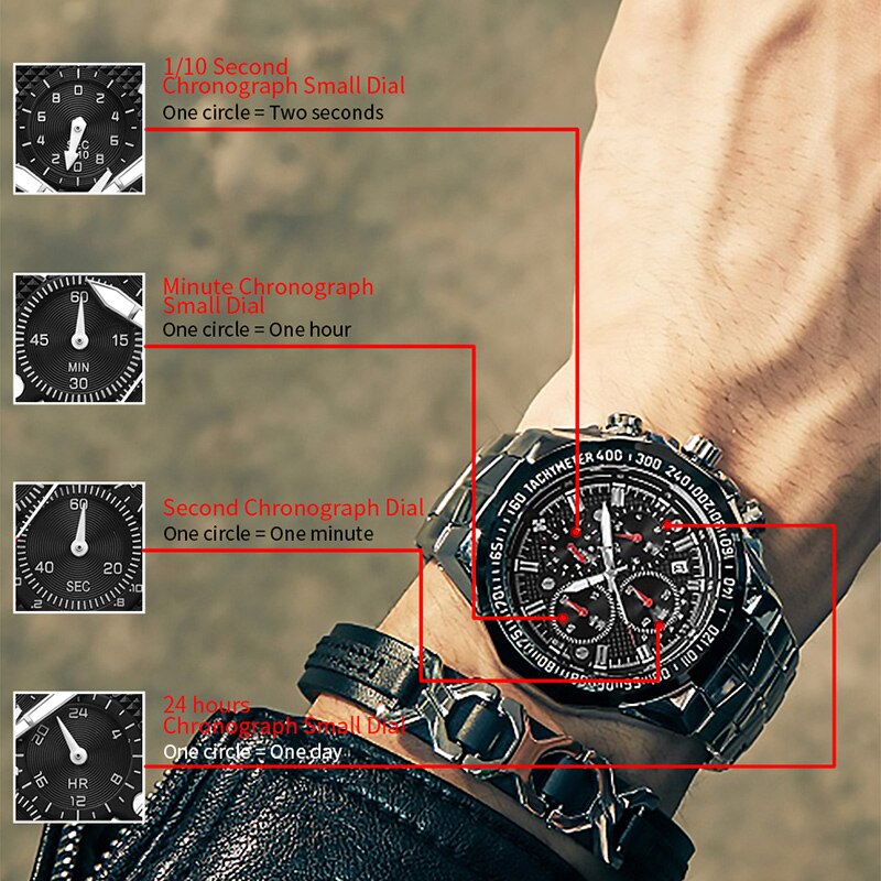 2024 WWOOR herren Uhr Top Luxus Schwarz Armbanduhr Sport Chronograph Stahl Quarz Männer Uhren Relogio Masculino