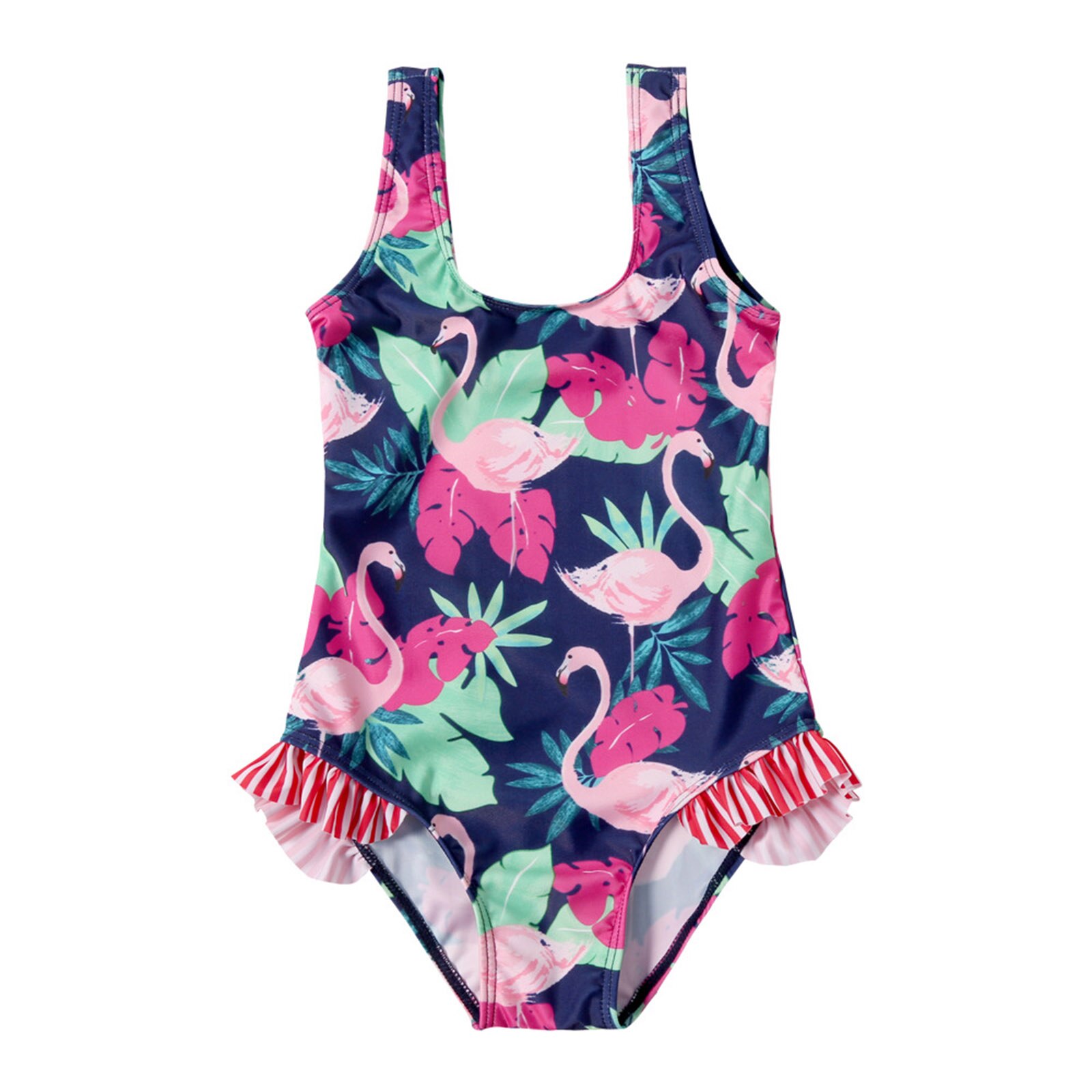 Little Girls Breathable One-piece Swimsuit Summer Children Cute Flamingo Printing Flouncing Sleeveless Swimwear