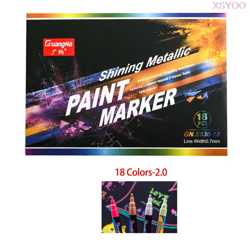GN 6/12/18/24Colors Acrylic Paint Marker Pen 0.7-2.0Tips Metallic Marker Pens For Ceramic Rock Glass Porcelain Permanent Markers: 18 colors-2.0
