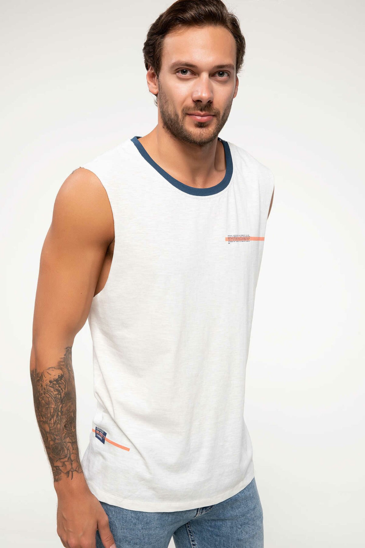 DeFacto Man Summer Casual White Tank Tops Knitted Athl Sleeveless Cotton Breathable Camis Top Tees I8770AZ18HSWT33-I8770AZ18HS: S