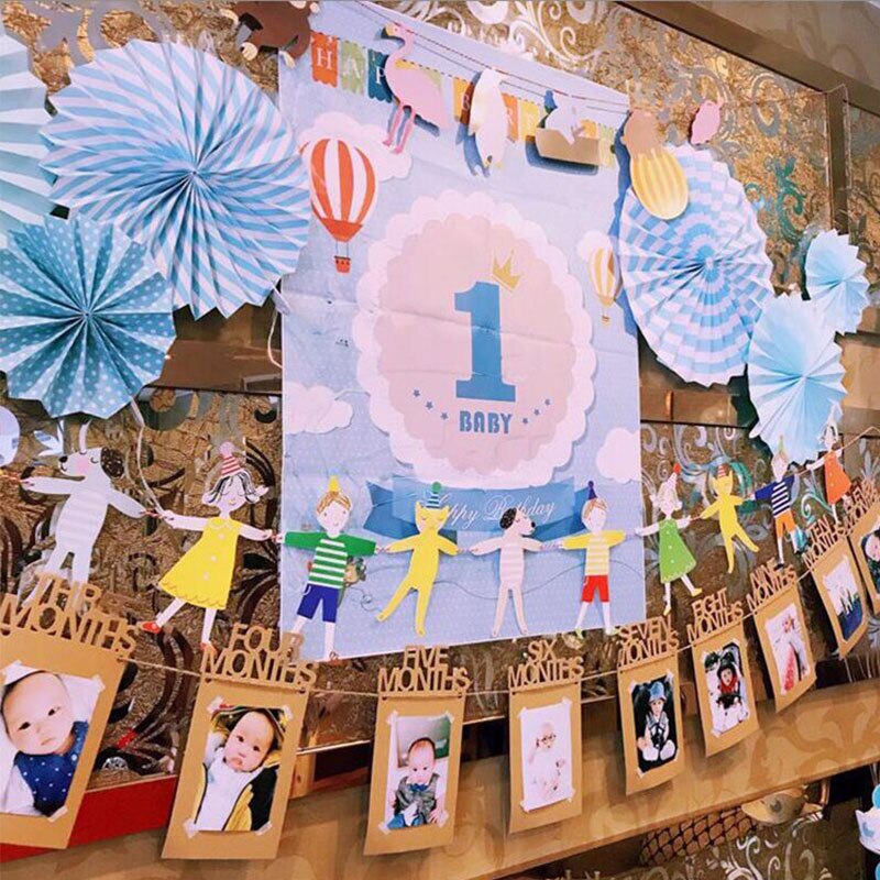 Decoraciones para de primer cumpleaños del bebé, cartel con marco de fotos de primer cumpleaños, suministros para de Baby Shower, 12 meses