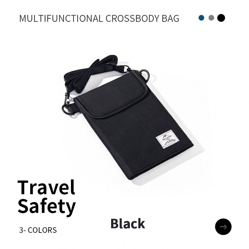 Naturehike Ultralight Outdoor RFID Blocking Anti Theft Travel Bag Multifunctional Wallet Bag Business Passport Ticket Card Waist: Black