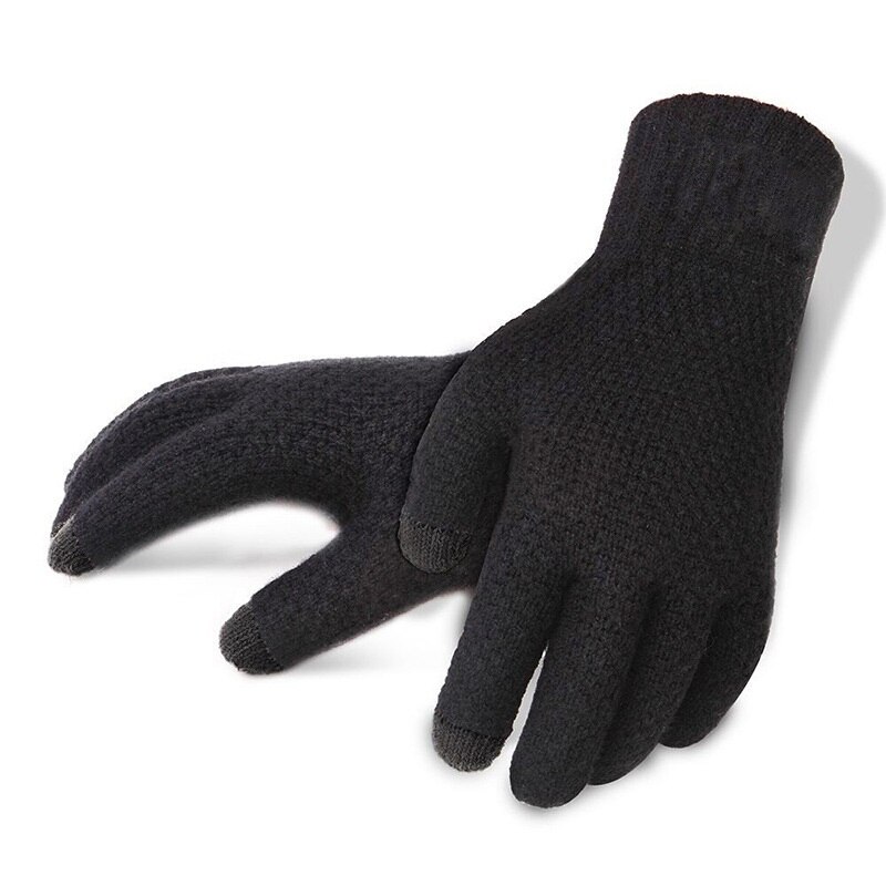 #39 handsker til mænd vinter efterår mænd berøringsskærm handsker plus tynde fløjl solide varme vanter business: Sortnologo