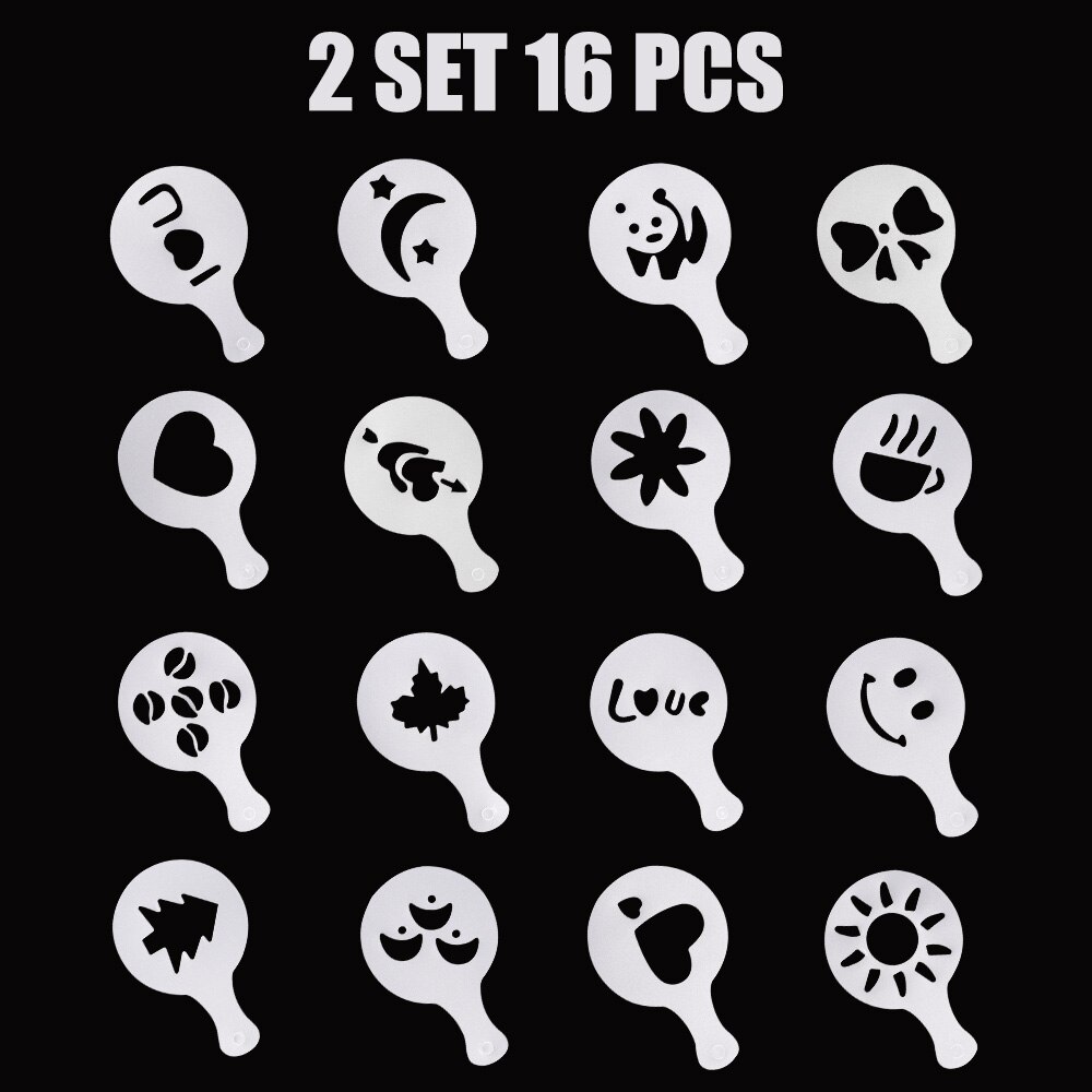 Coffee Tool C0ffee Decorating Mold 16 PCS/Set Art Shaker Latte Latte Coffee Stencils Molds Molds DIY 16pcs Chocolate Spoon