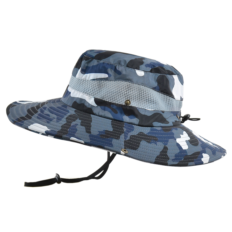 Summer Handsome Outdoor Climbing Fishing Tourism Dual Purpose Men Large Brim Sun Fisherman Hat Bucket Hat Sun Protection Cap: 9018-navy