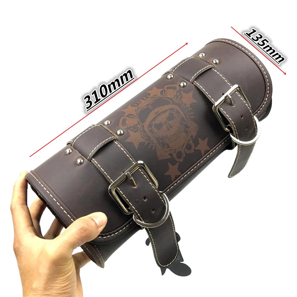 2022 neue Motorrad Gabel Tasche Leder Cruiser Werkzeug Rolle Barrel Tasche Gabel Barrel Form Lenker Schwarz Satteltaschen Lagerung: Brown
