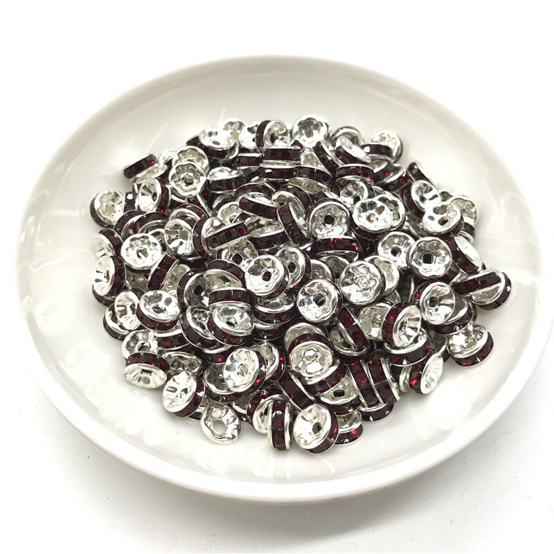 50pcs 6MM Metal Silver Plated Crystal Rhinestone Rondelle Spacer Beads 13 Colors For Choose DIY: 09