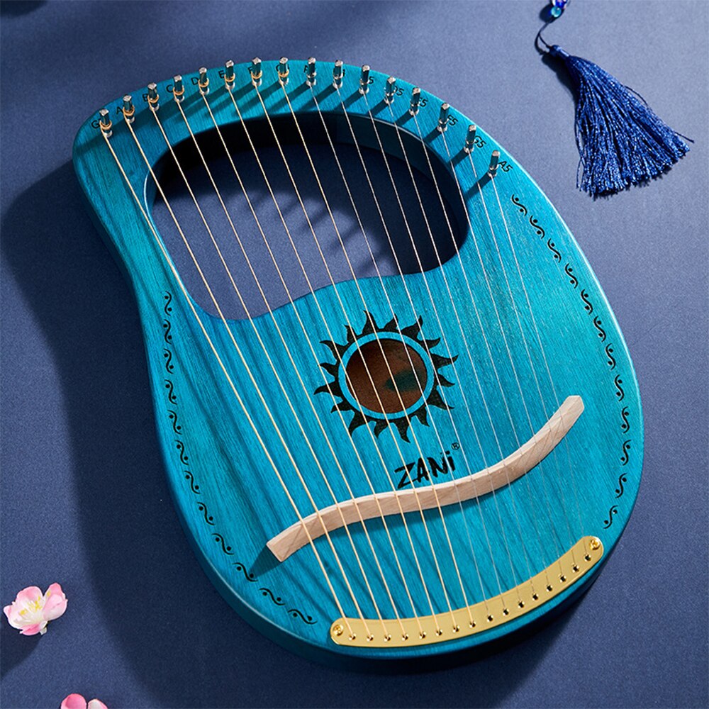 16 String Sun God Mahogany Lyre Harp With Tuning Wrench Portable Musical Instruments Profesional: Blue
