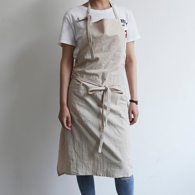 Aprons Simple Washed Cotton Korean Style Uniform Unisex Adult Aprons for Woman Men's Male Lady's Kitchen Cooking Pinafores: Cream