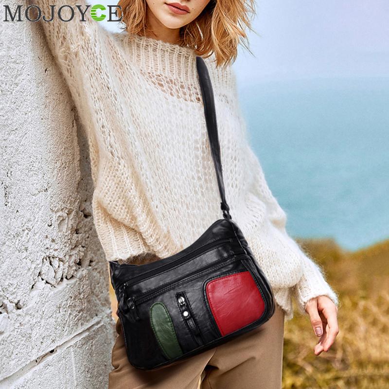 mujer bandolera bolso de cuero PU suave Multi-Bolsillo cremallera señoras chicas compras bandolera