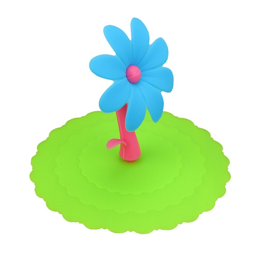 DIY Leuke Zonnebloem Kant Stof Herbruikbare Siliconen Cover Cup Gratis Splicing Thermische Isolatie Cup Seal Cover 0935: blue