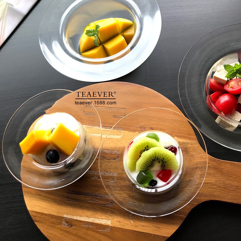 Chapeau de paille Transparent bol en verre, bol à dessert, tasse à yaourt, assiette à fruits, petite assiette fraîche I photo, accessoire assiette à fruits