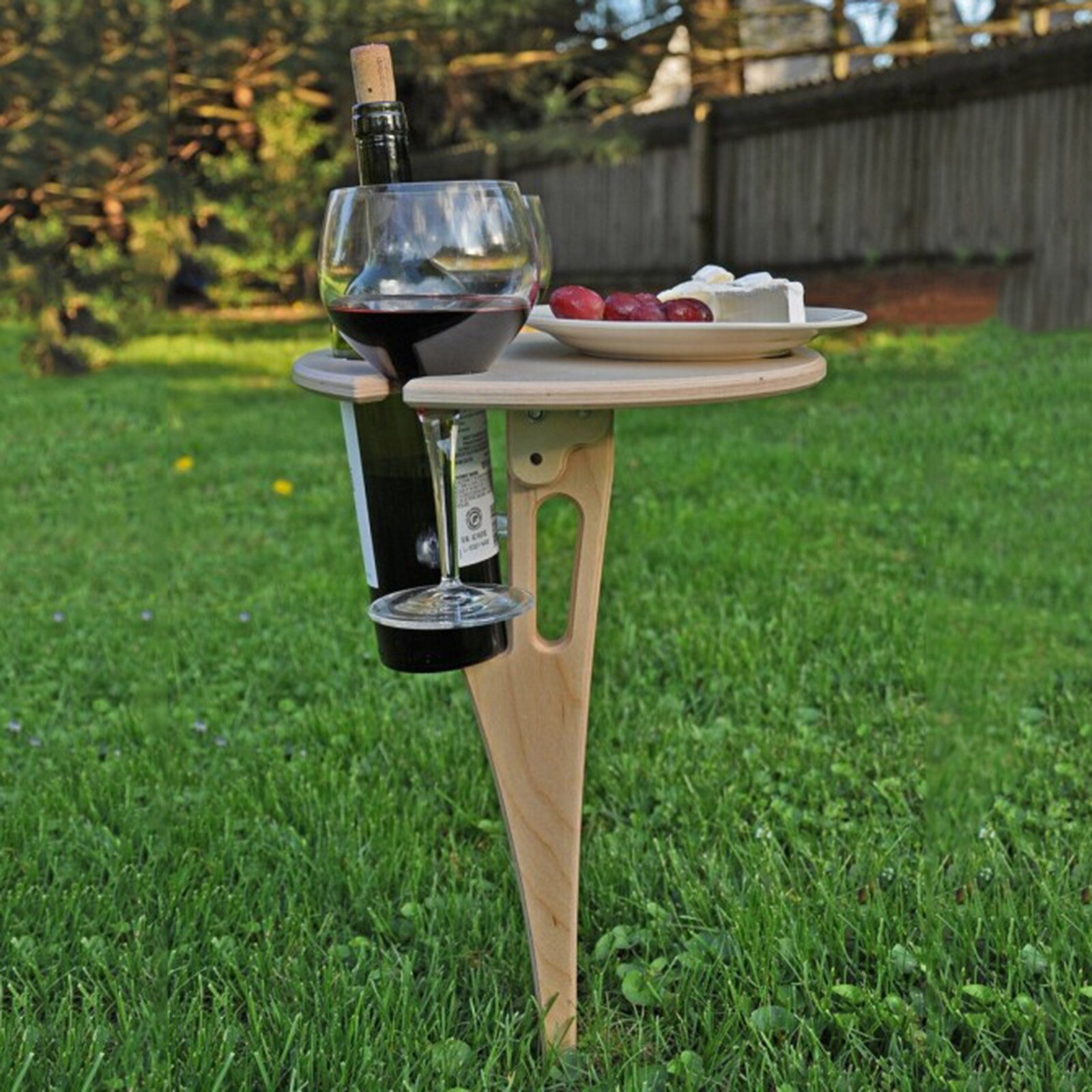Outdoor Portable Wine Table with Foldable Round Desktop Mini Wooden Picnic Table Easy to Carry Camping Tables