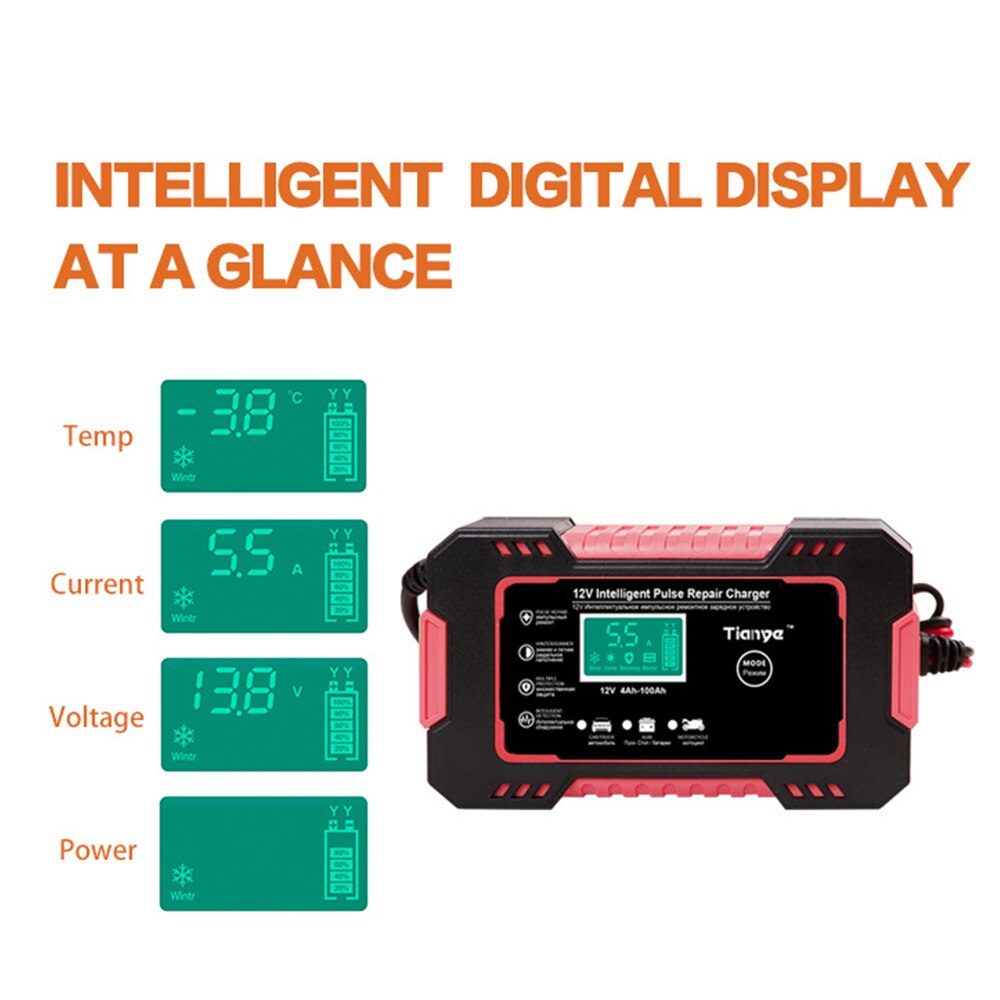 Agm Gel Wet Car Battery Charger Wet Dry Lead Acid Battery Charger Full Automatic Pulse Repair 12V 6A Fast Power Charging