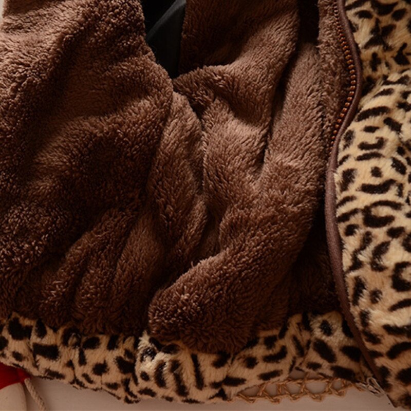 Piger bomuldstøj vinter bomuldstøj baby leopard print plus tyk uld sweater varm jakke krop baby skjold jakke