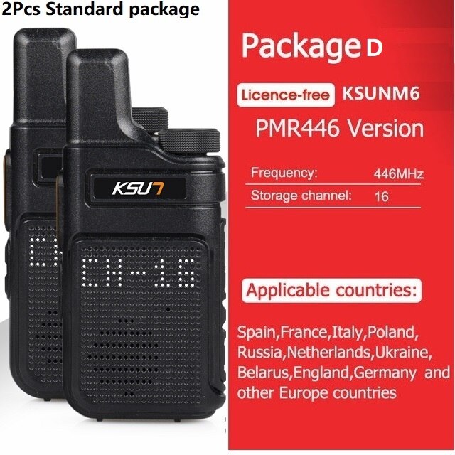KSUN – Mini talkie-walkie Portable X-M6, Radio bidirectionnelle FRS PMR 446, petites Radios, Station de communication émetteur-récepteur 1 ou 2: Package D PMR 2pcs