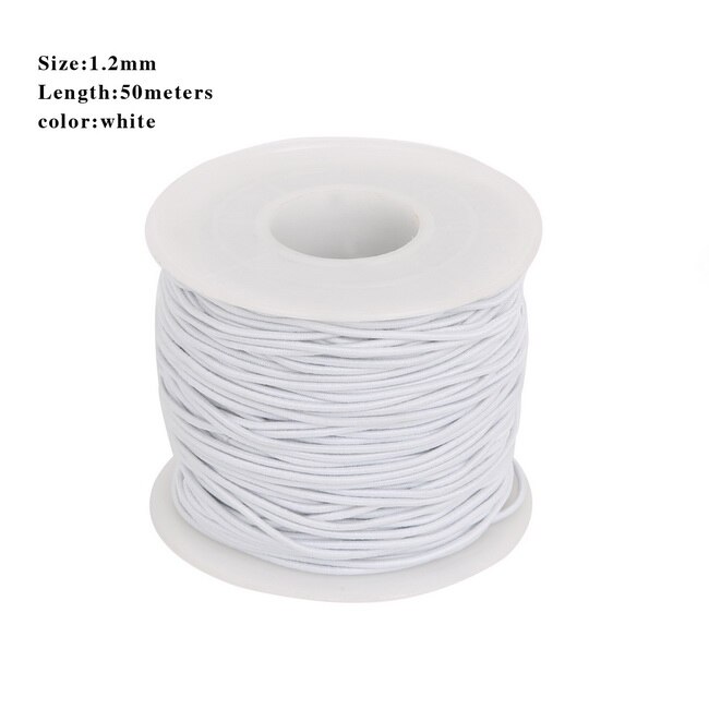 Dia cordon élastique rond en perles de 0.8/1.2/1.5mm, fil extensible, ficelle/corde pour fabriquer des colliers, Bracelet, fourniture de matériel bijoux à bricoler soi-même: White  50m