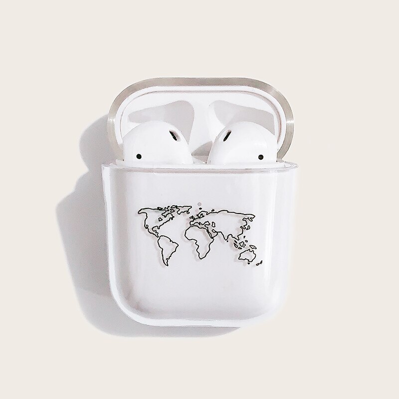 Cubierta protectora de Auriculares inalámbricos con bluetooth pintada con mapa de línea, carcasa dura transparente aplicable a airpods de 2 Generación: Default Title