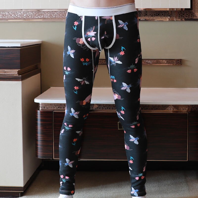 Soutong Winter Warm Men Long Johns Thermal Underwear Bottoms Printed Soft Cotton Thermo Thick Plus Velet Man Thermo Pants: B / XL