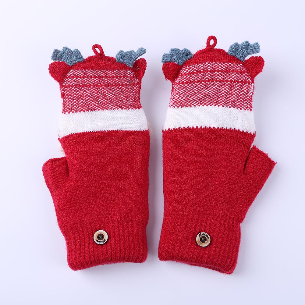 2pcs Winter Baby Gloves 2 In 1 Comfortable Thick Knit Wool Half Finger Gloves + Full Finger Gloves Kids Christmas Xmas Birthday