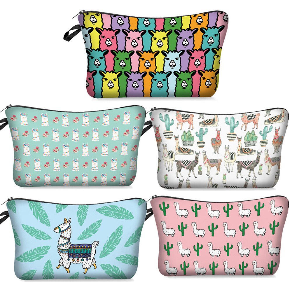 Saco cosmético à prova dwaterproof água impressão folha de alpaca saco de toalete para viagens organizador maquiagem beleza bolsa feminina zíper bolsa