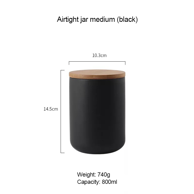 Vaso di stoccaggio sigillato in ceramica bianca semplice con coperchio in legno 260ML 800ML 1000ML contenitore per alimenti da cucina teiera organizzatore di cereali: 800ML nero