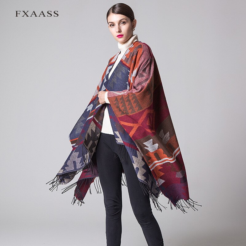 Fxaass høst/vinter sjal indisk poncho kvinner skjerf kappe luksus dusk kashmir skjerf varm pashmina