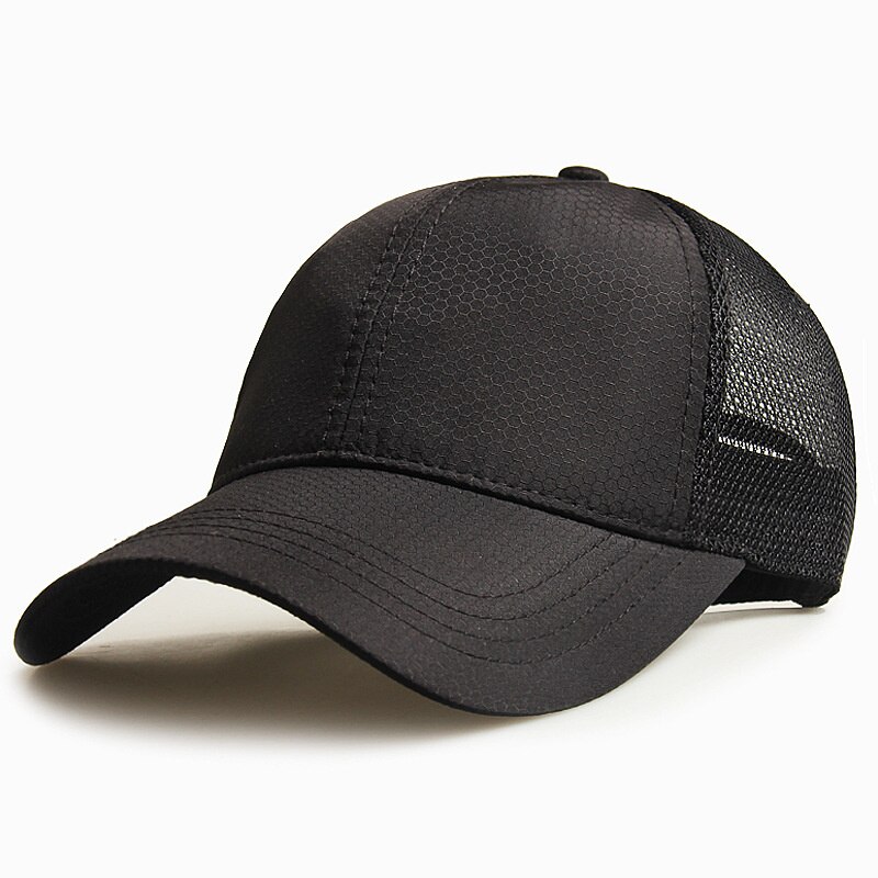 2022 masculino verão legal malha sol boné grande cabeça homem mais tamanho boné de beisebol 55-60cm 60-65cm: Preto / 55-60cm