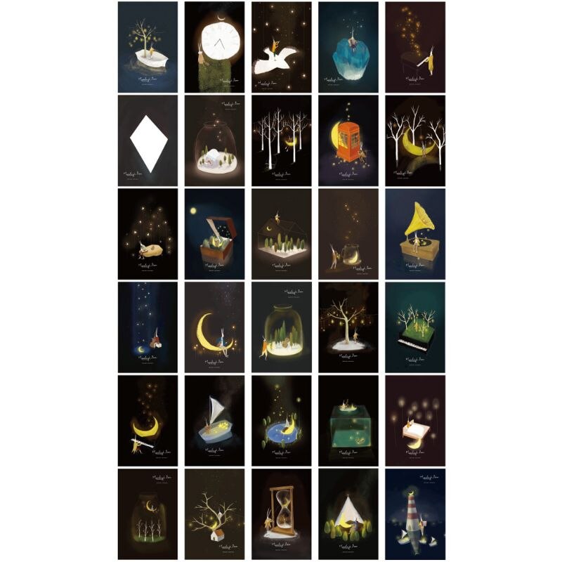 30 Uds., postal luminosa clásica, brillo en la Luna oscura, luz de felicitación, tarjeta postal, novedad, tarjetas de felicitación de Navidad,