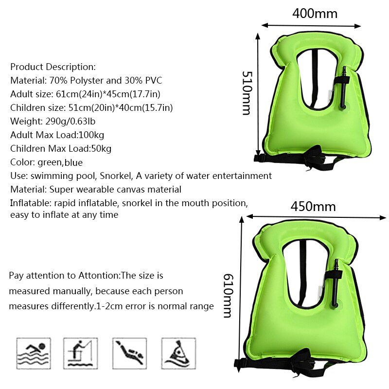 Fly Fishing Life Jackets Unisex Inflatable Snorkel Vest Snorkel Jacket Diving Safety Jacke