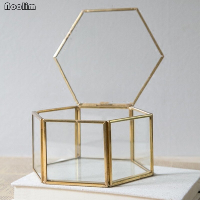Noolim geometrisk klart glas smykkeskrin smykker organisere holder bordplade saftige planter container hjem smykker opbevaring: Guld