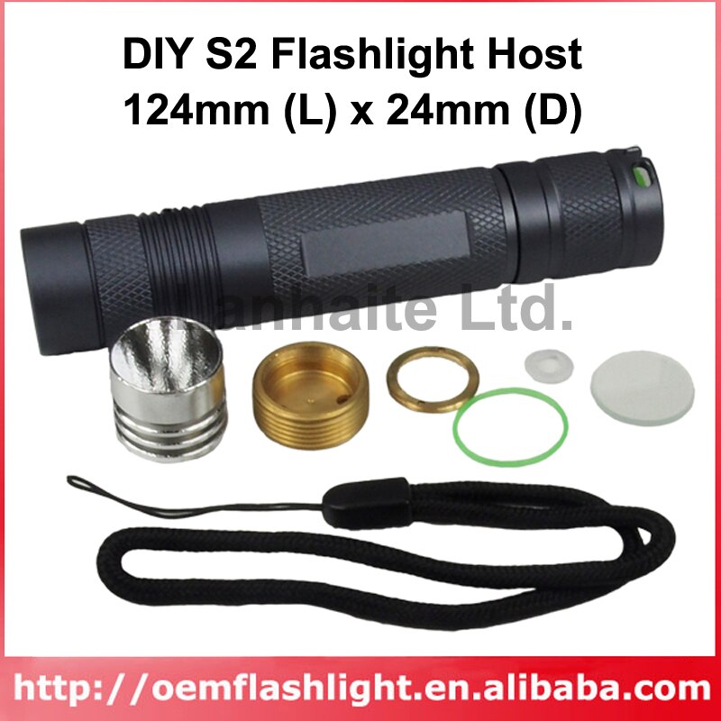 DIY S2 LED Flashlight Host 124mm(L) x 24mm(D) - Grey