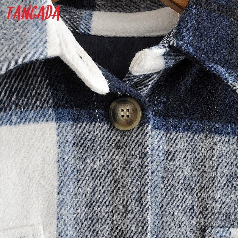 Tangada, Otoño Invierno , chaqueta de abrigo largo a cuadros verde para mujer, abrigo informal cálido, abrigos largos de AI35