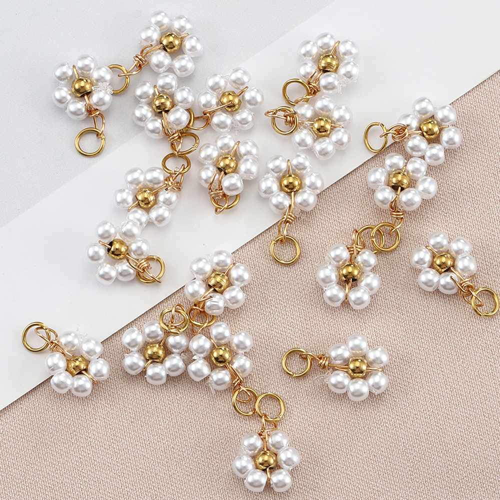 20 piezas de cuentas de perlas de imitación de flores de acero inoxidable, colgantes para fabricación de joyería, accesorios para pulseras y collares hechos a mano DIY