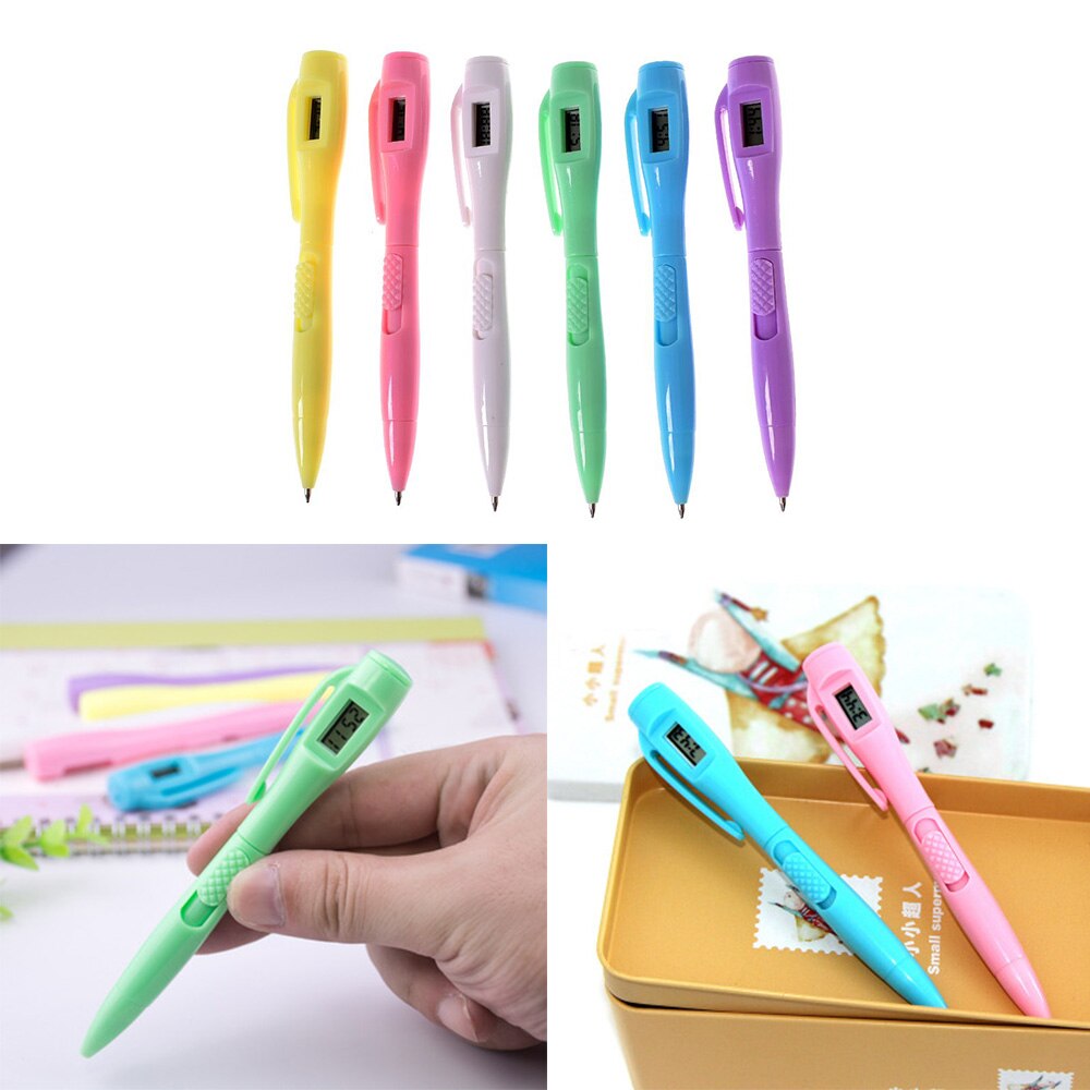 1pc Novelty Ballpoint Pen With Digital Clock Electronic Pen Exam Pens Watch Pen Signature Pen Writing School Stationery Supply