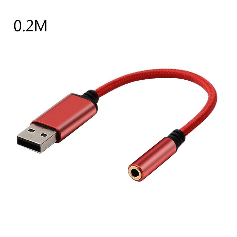 0.2m/1m 2In1 USB to 3.5mm Audio Cable USB Computer AUX Headphone Adapter Cable for App-le Be-ats Earphones: 0.2M -Red
